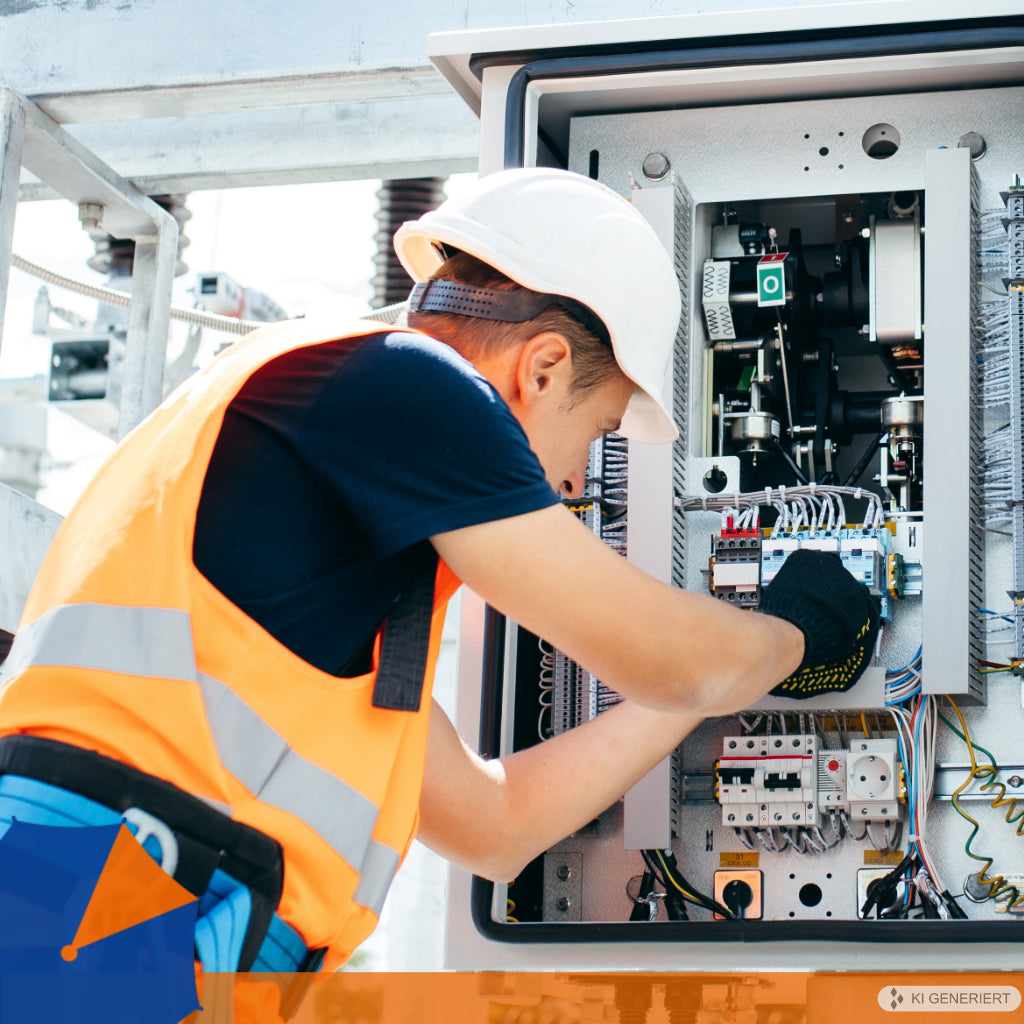 Techniker bei der Arbeit am Schaltschrank für Katastrophenschutzplanung und Blackout-Vorsorge.