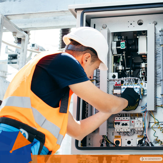 Techniker bei der Arbeit am Schaltschrank für Katastrophenschutzplanung und Blackout-Vorsorge.